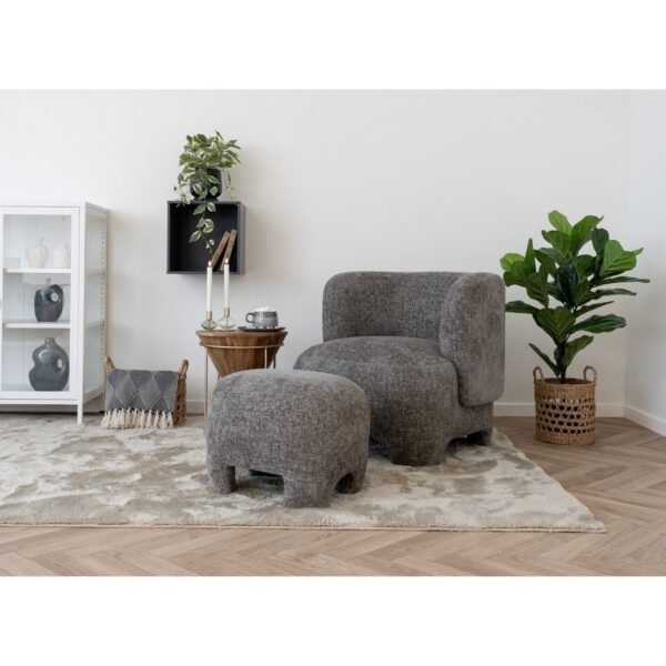 Nazare Pouf - Beige, Polyester/Foam/Plywood, 53x41x38 cm – Image 2