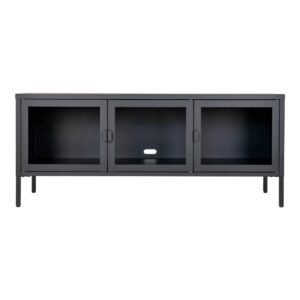 Banc TV Brisbane - Noir, Acier/Verre, 130x40x55 cm