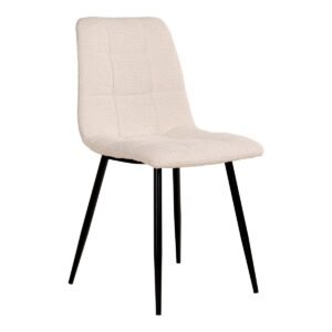 Chaise de salle à manger Middelfart - Blanc, Bouclé, pieds en métal noir - Lot de 2